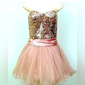 Juniors Pink Strapless Short Prom Dress Junior Sz 7 Tulle Sequins Speechless